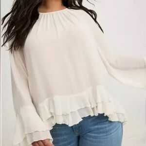 Torrid Cream Sheer Dressy Blouse